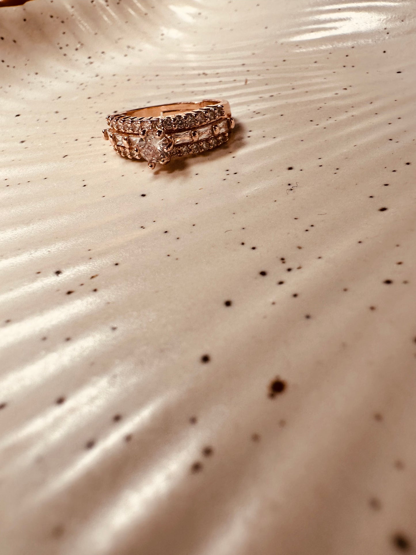 Rose Gold Solitaire Ring – Adjustable AD Studded Design