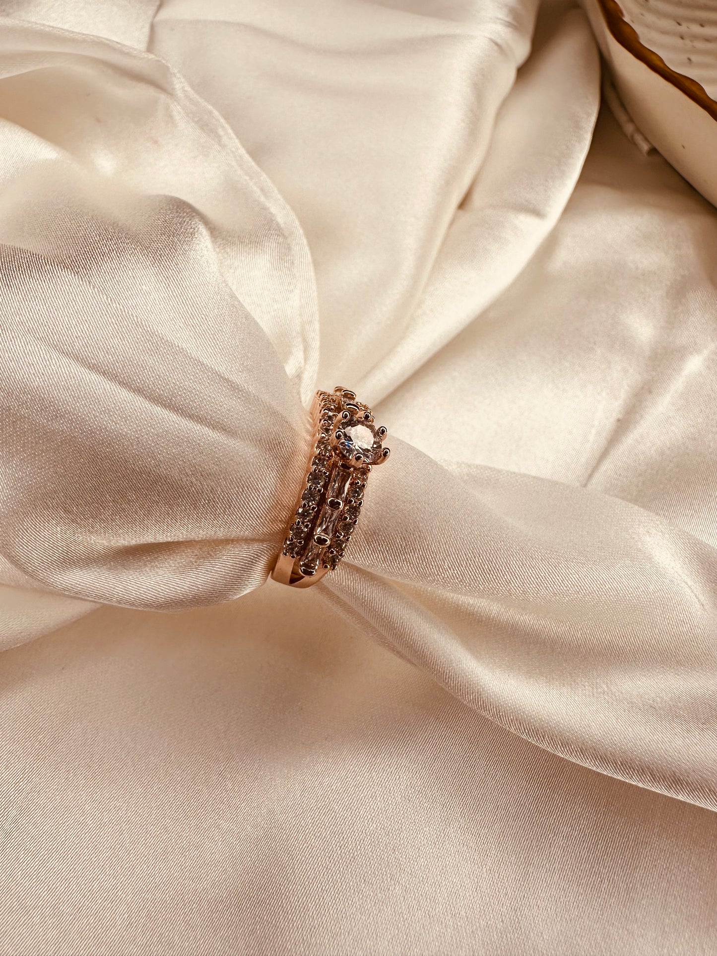 Rose Gold Solitaire Ring – Adjustable AD Studded Design
