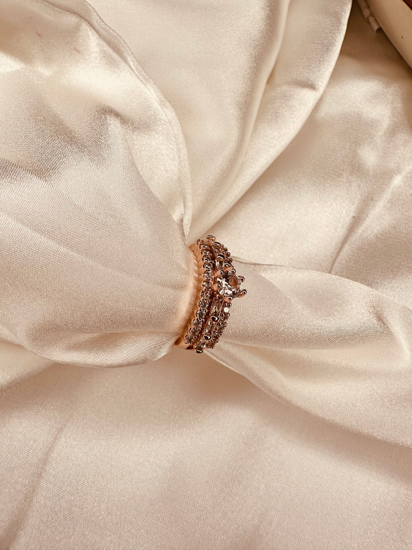 Rose Gold Solitaire Ring – Adjustable AD Studded Design