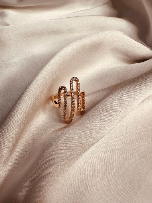 Designer Adjustable AD Studded Wave Ring – Rose Gold