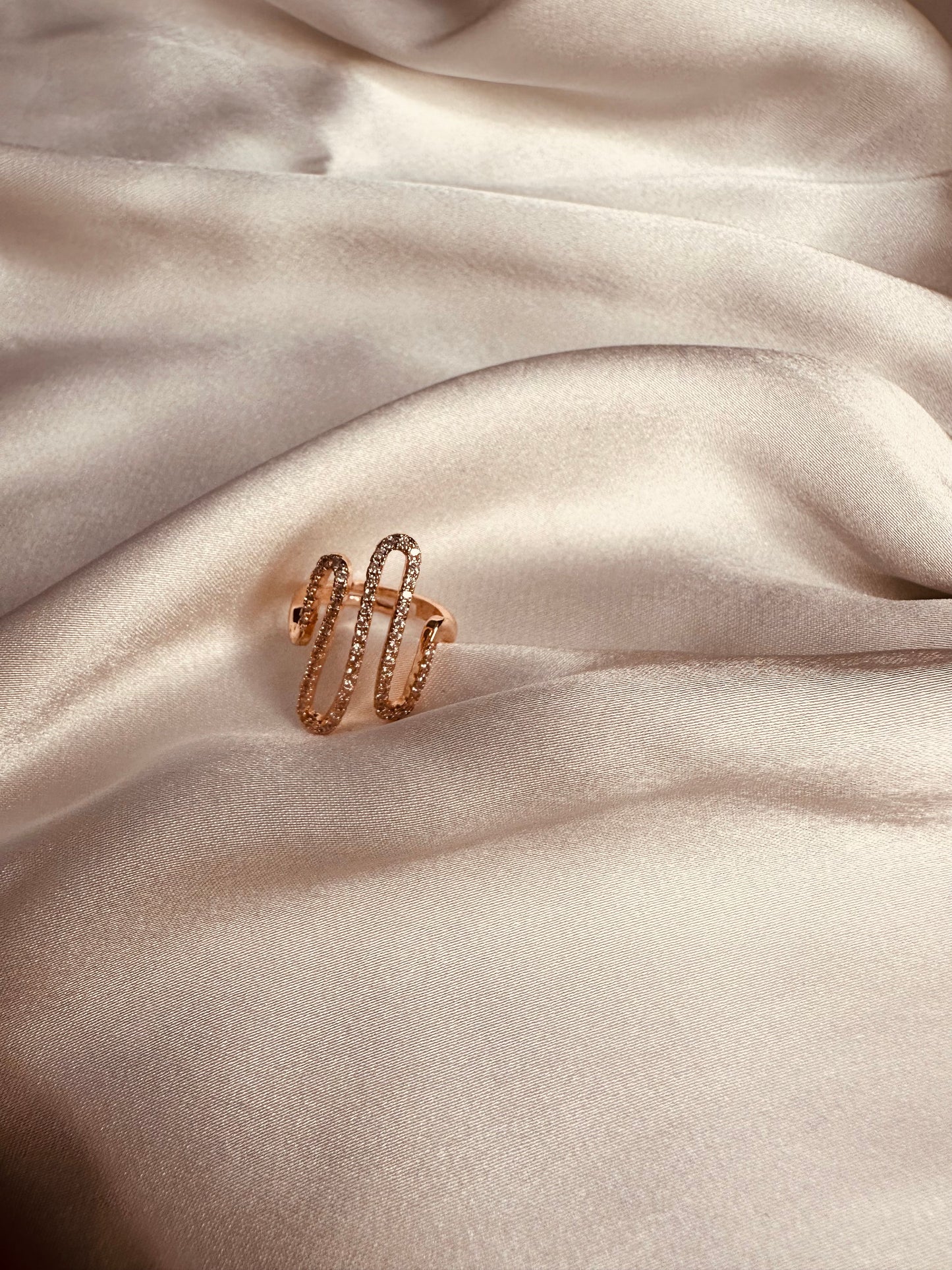 Designer Adjustable AD Studded Wave Ring – Rose Gold