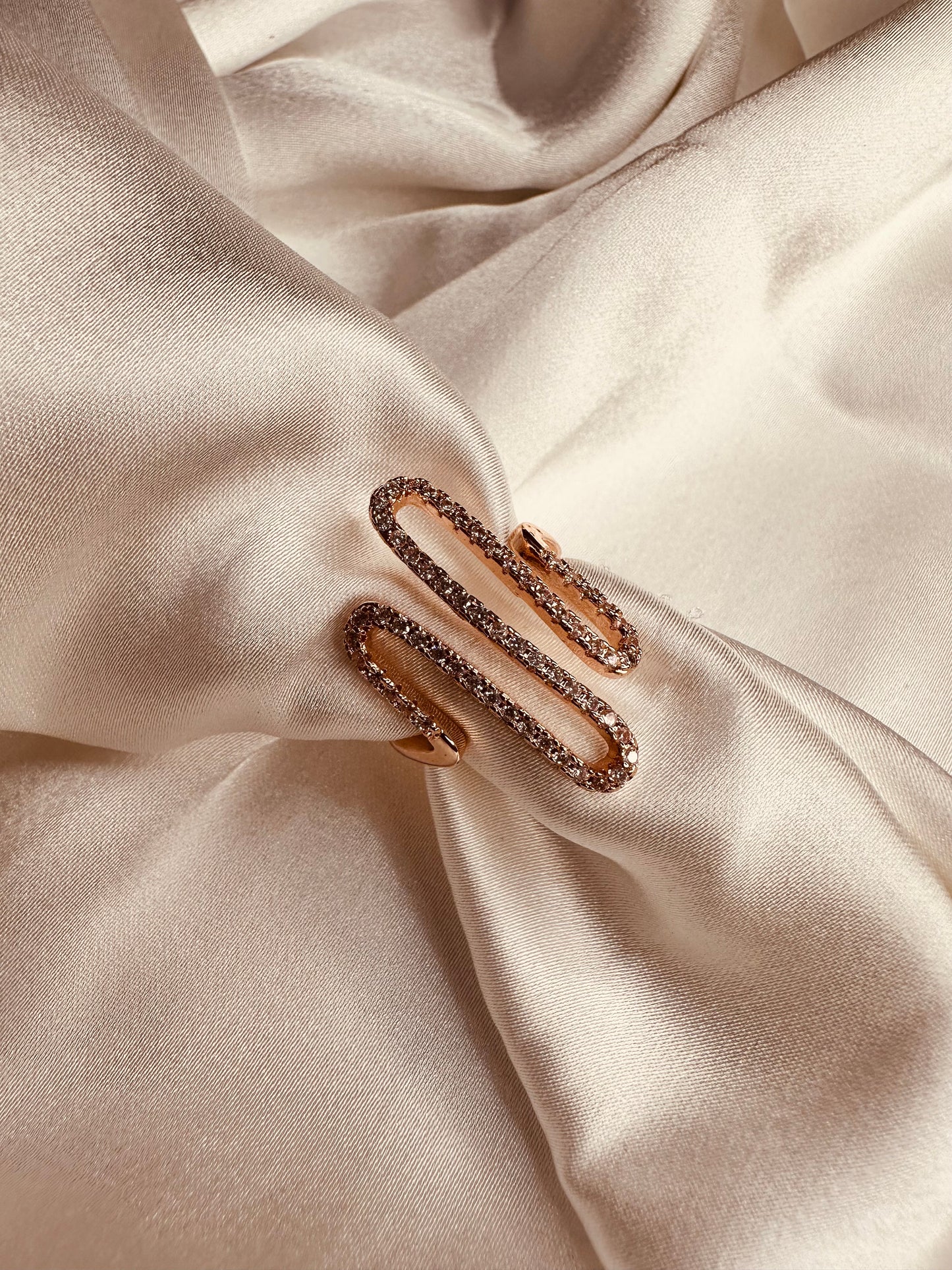 Designer Adjustable AD Studded Wave Ring – Rose Gold