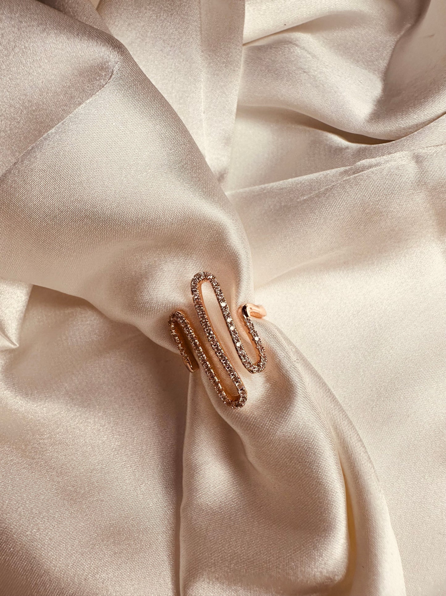 Designer Adjustable AD Studded Wave Ring – Rose Gold