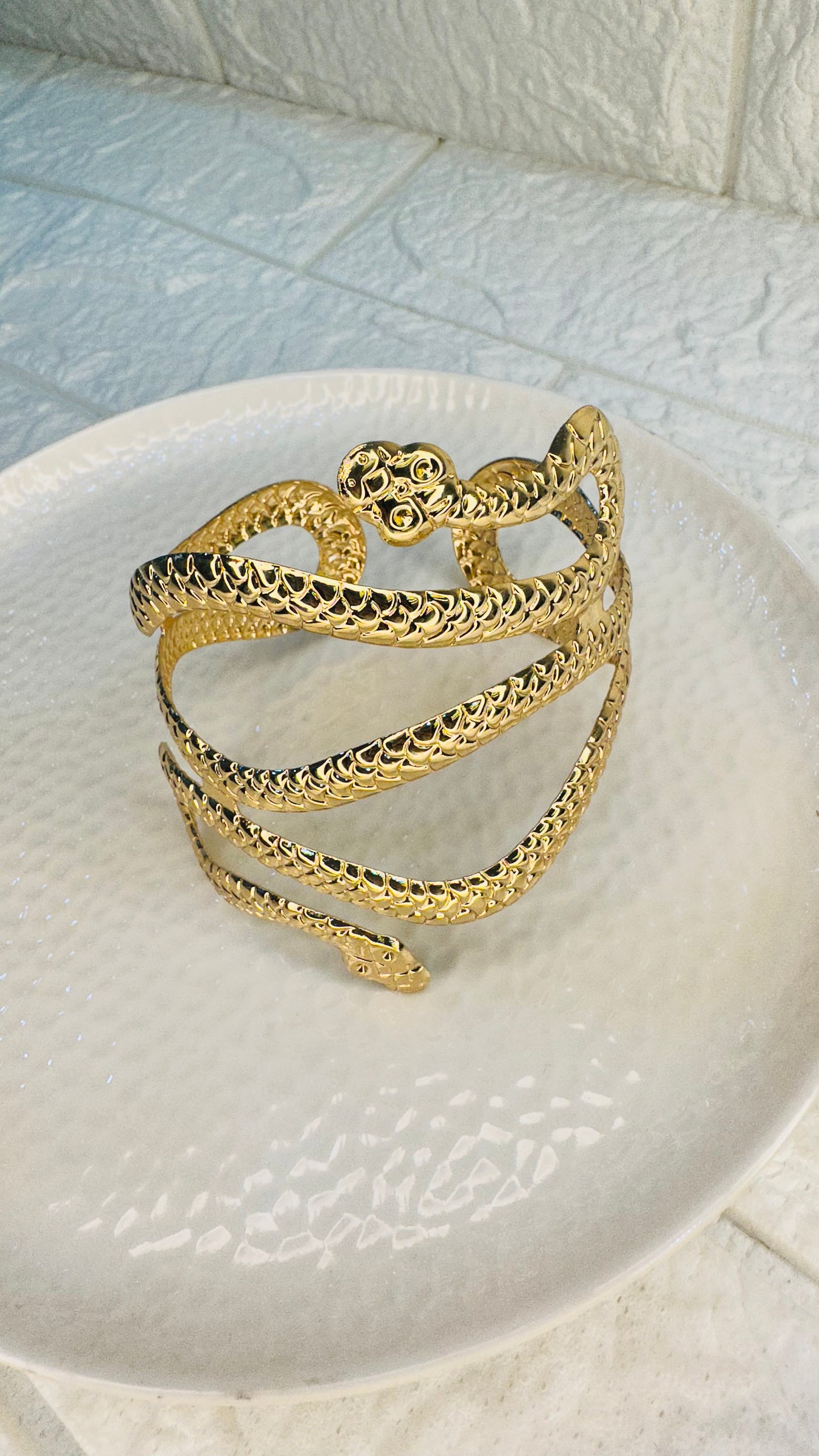 Gold Snake Cuff Bracelet โ Serpent Statement Jewelry
