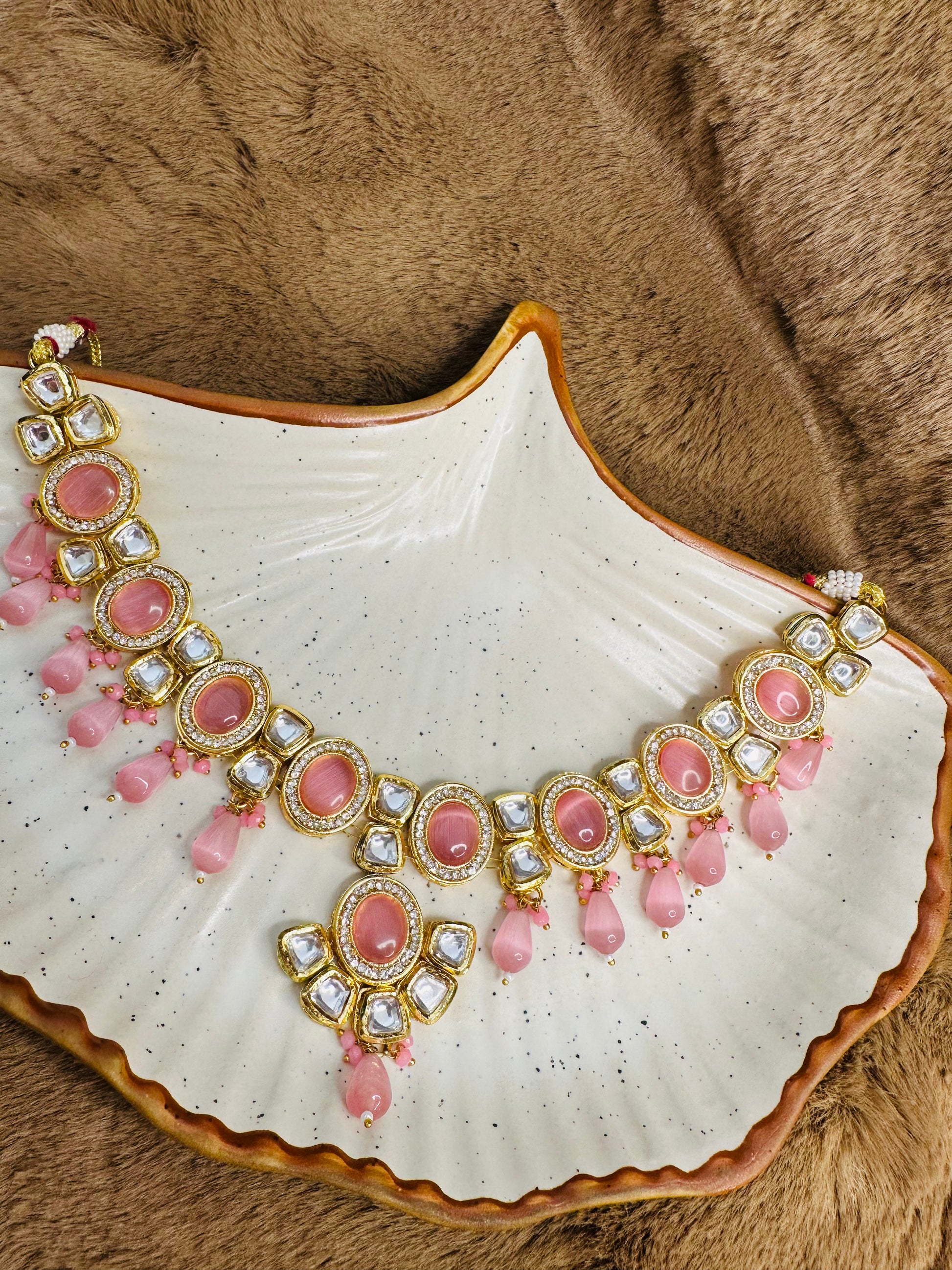 Choker & Earrings Layout, Bridal Pink