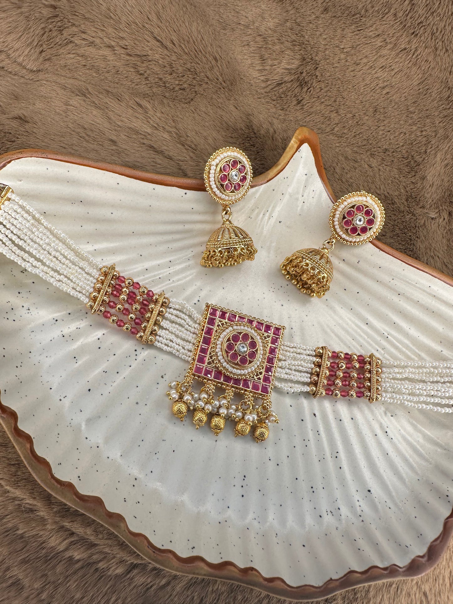 Pearl choker with jhumka earrings set