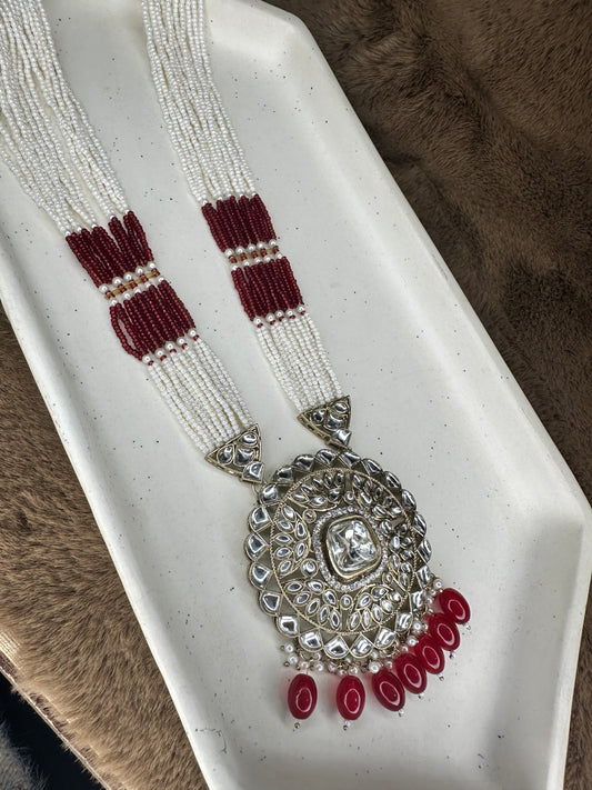 Statement Pendant with Kundan and Red Beads