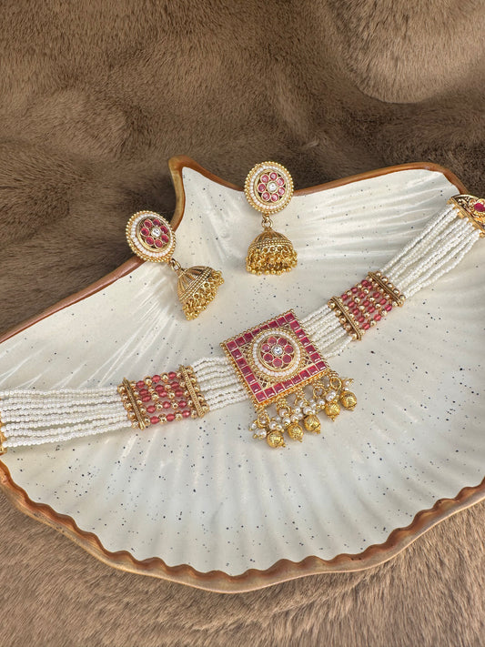 Multi-strand pearl kundan choker set Hey Bae