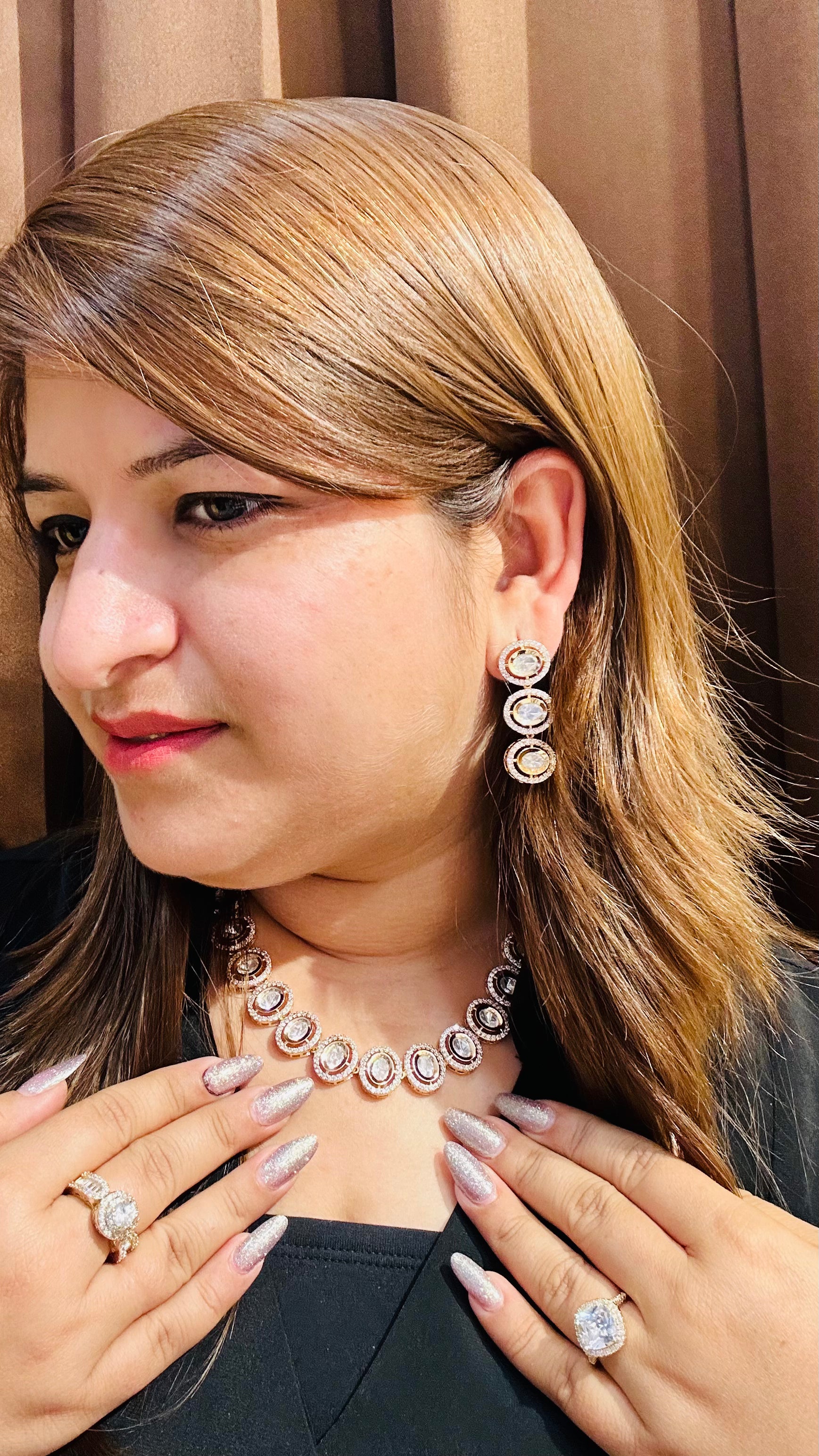 Side profile, rose gold kundan statement set