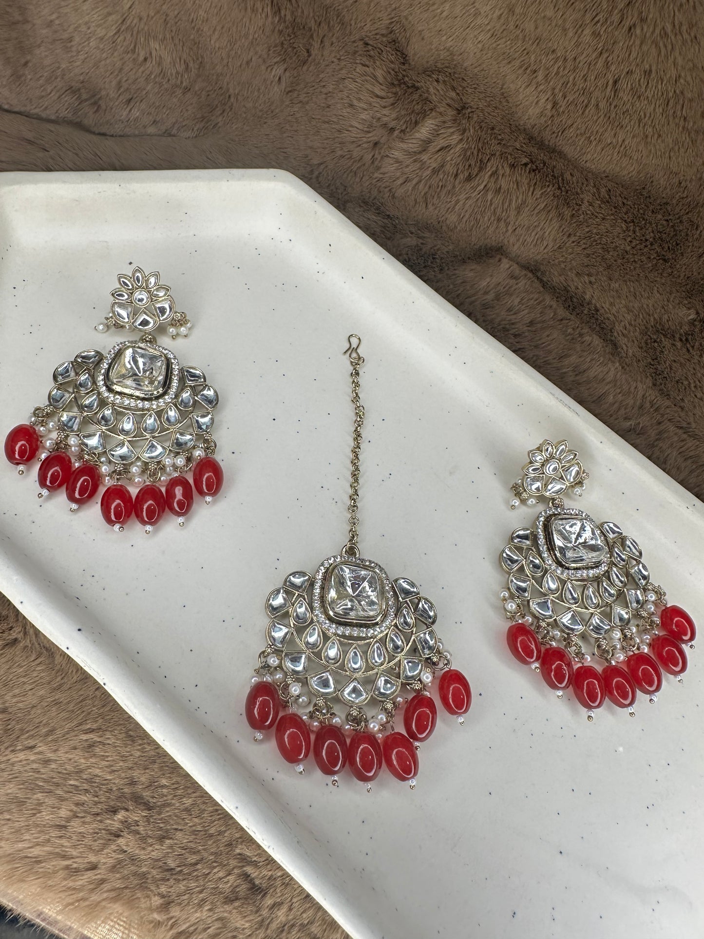 Multi-strand Pearl and Red Bead Necklace Display