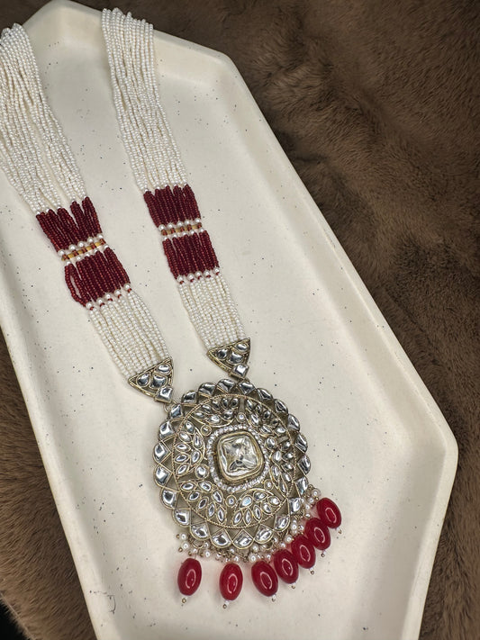 Red Kundan Pearl Long Necklace Set – Hey Bae