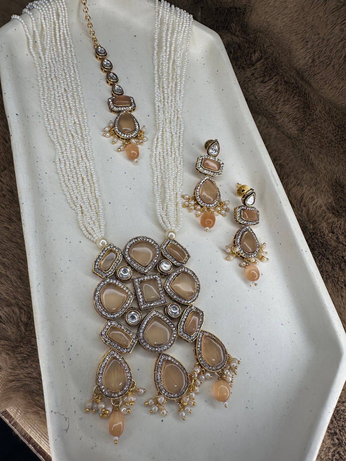 Multistrand Pearl Necklace with Beige Pendant