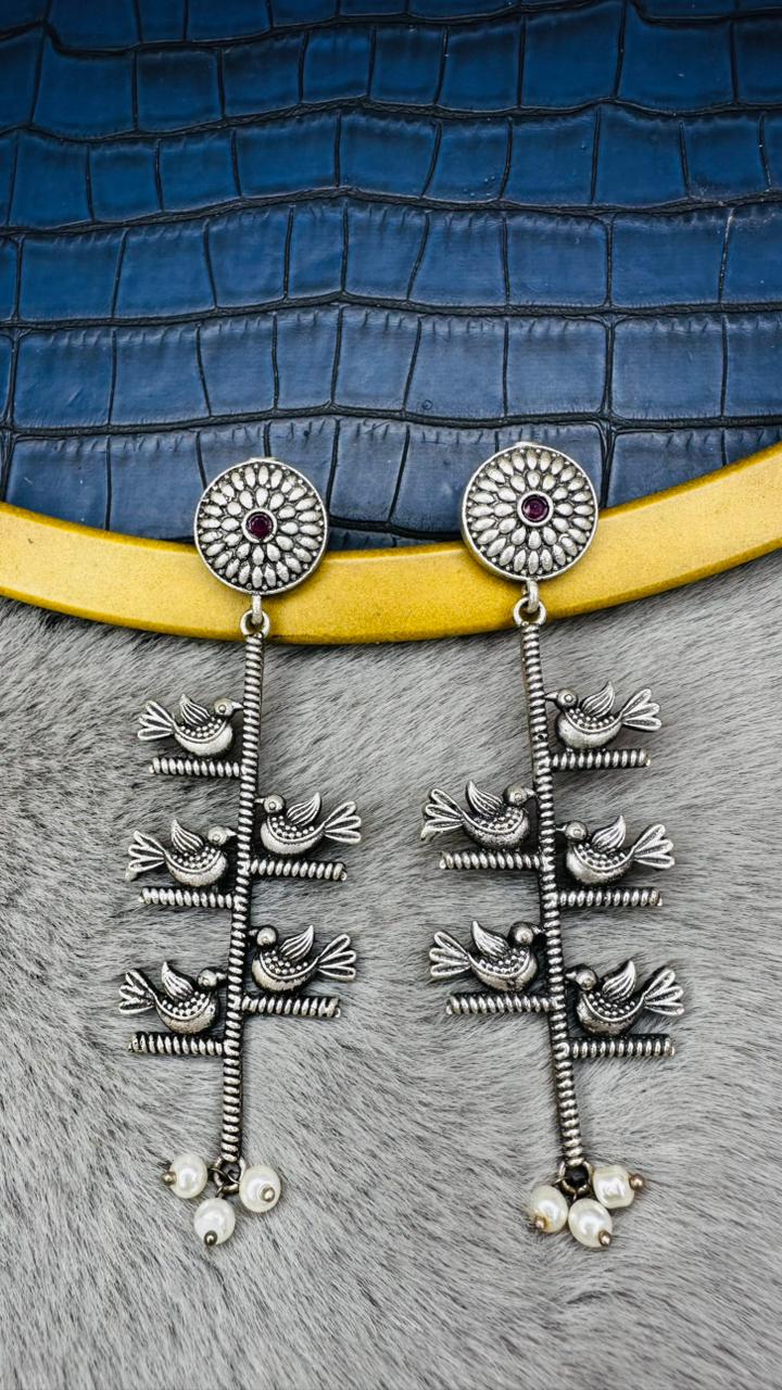 Pakshi Vriksh Jhumka Oxidised Earrings