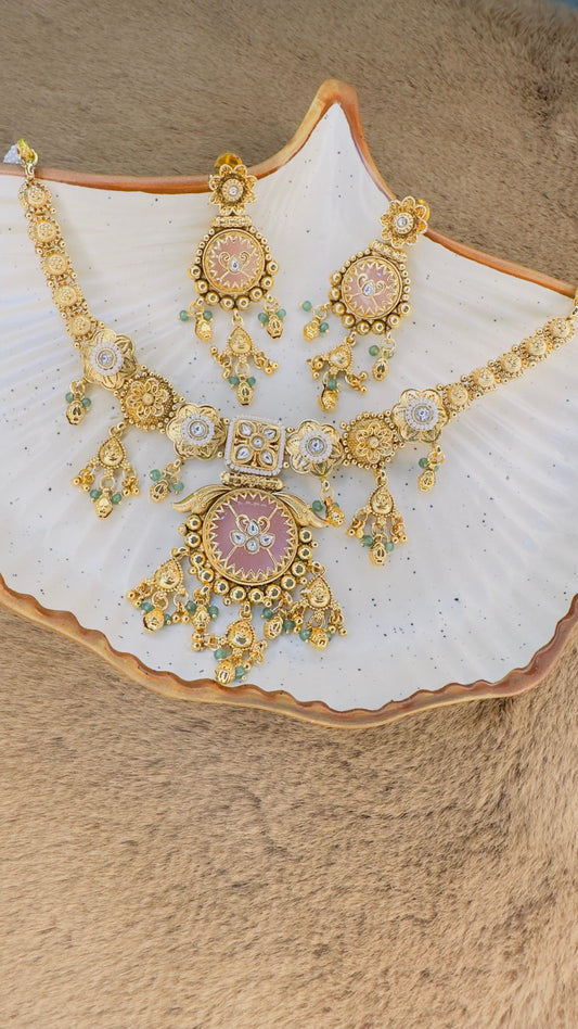 Hey Bae Royal Blush Pink Meenakari & Kundan Gold-Plated Necklace Set