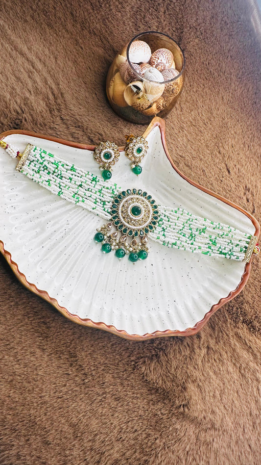 Hey Bae Zariya Emerald Beaded Choker Set