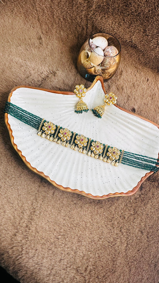 Hey Bae Zariya Emerald Beaded Choker Set