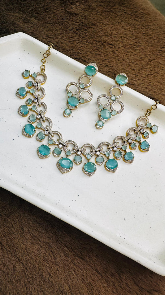 Hey Bae Aqua Crystal Statement Necklace Set