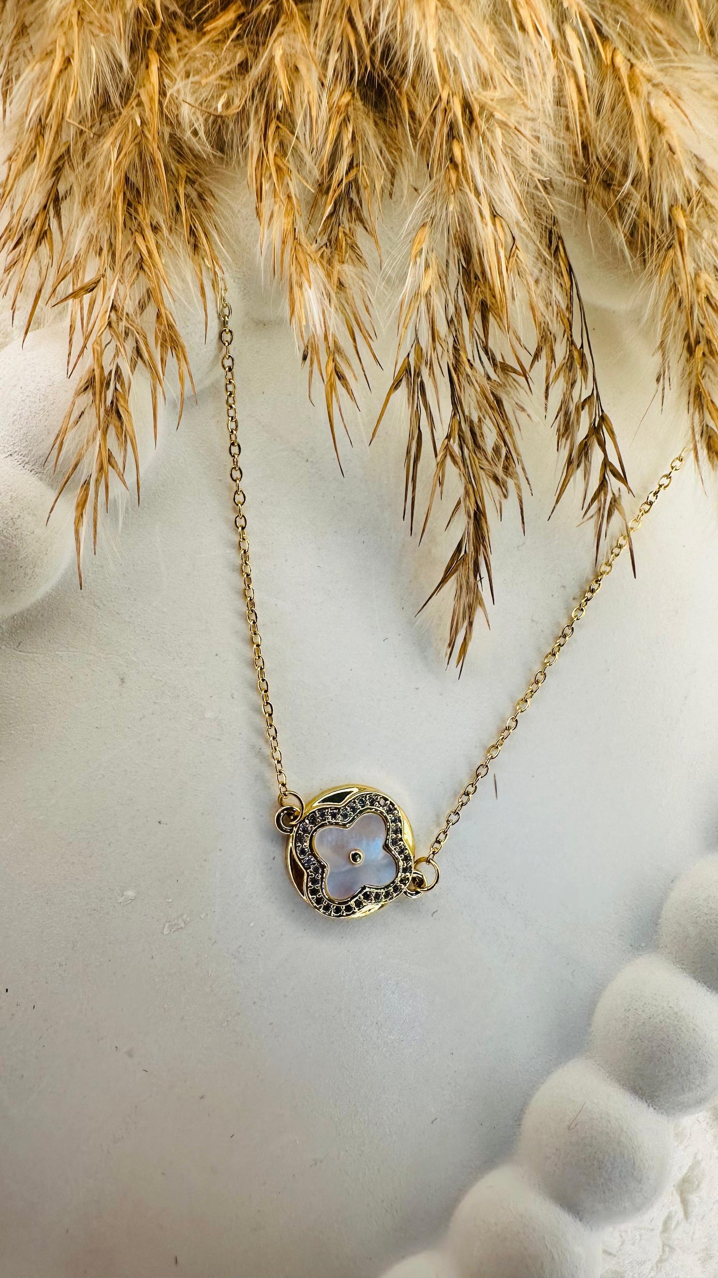 Pearl Clover Charm Necklace.