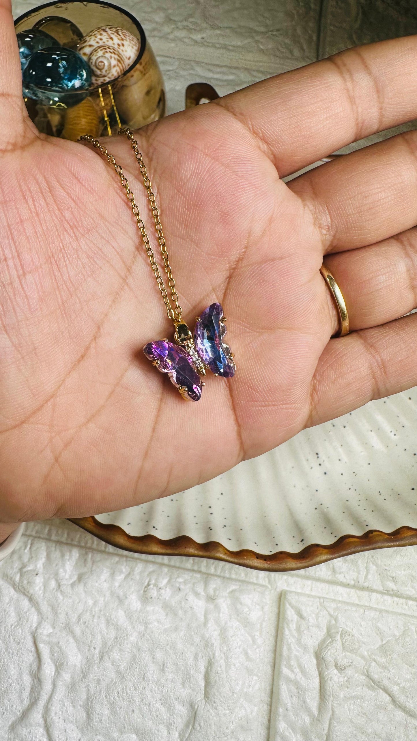 Lavender Flutter Butterfly Pendant Necklace