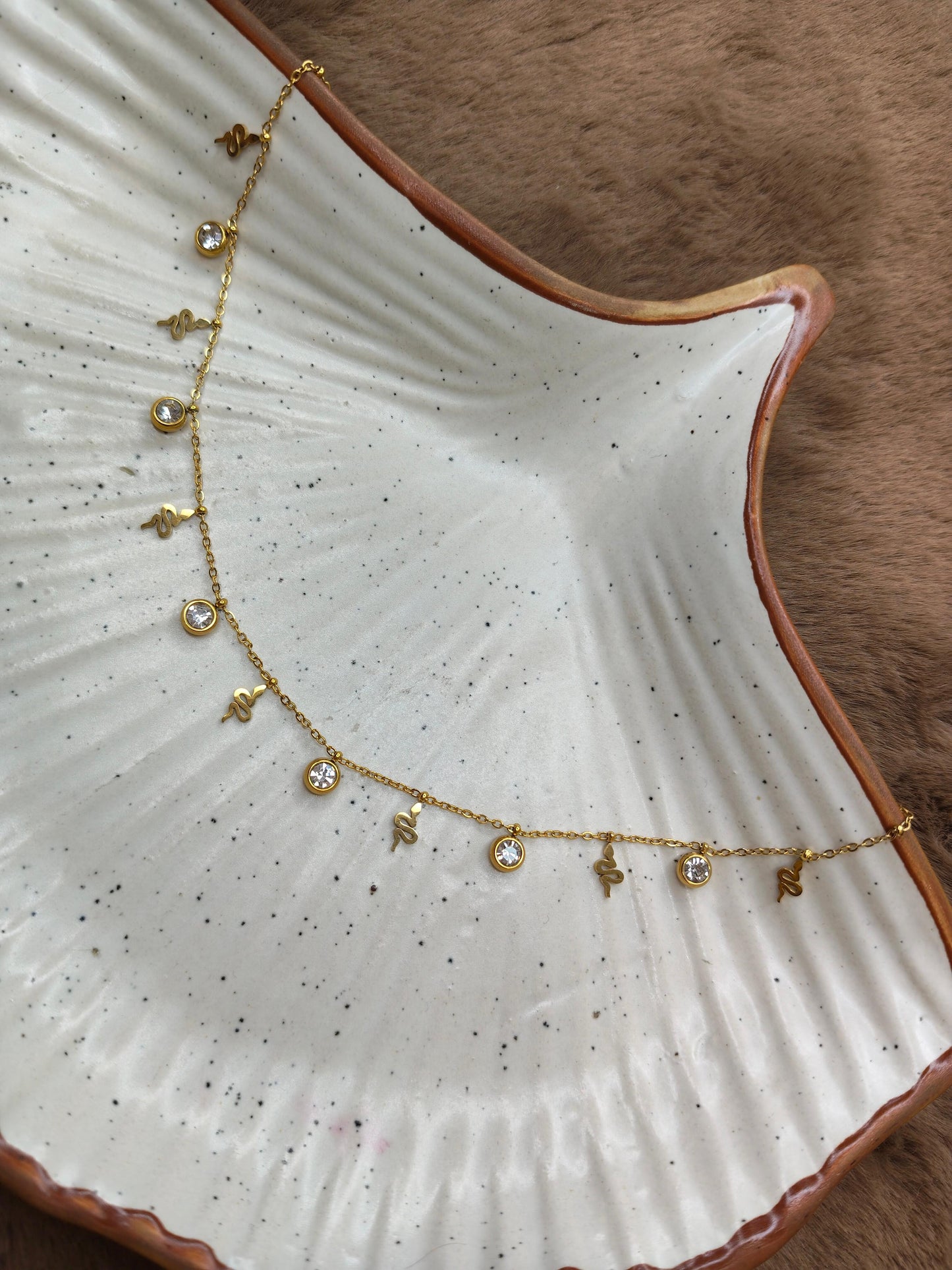 Golden Crystal Snake Charm Necklace