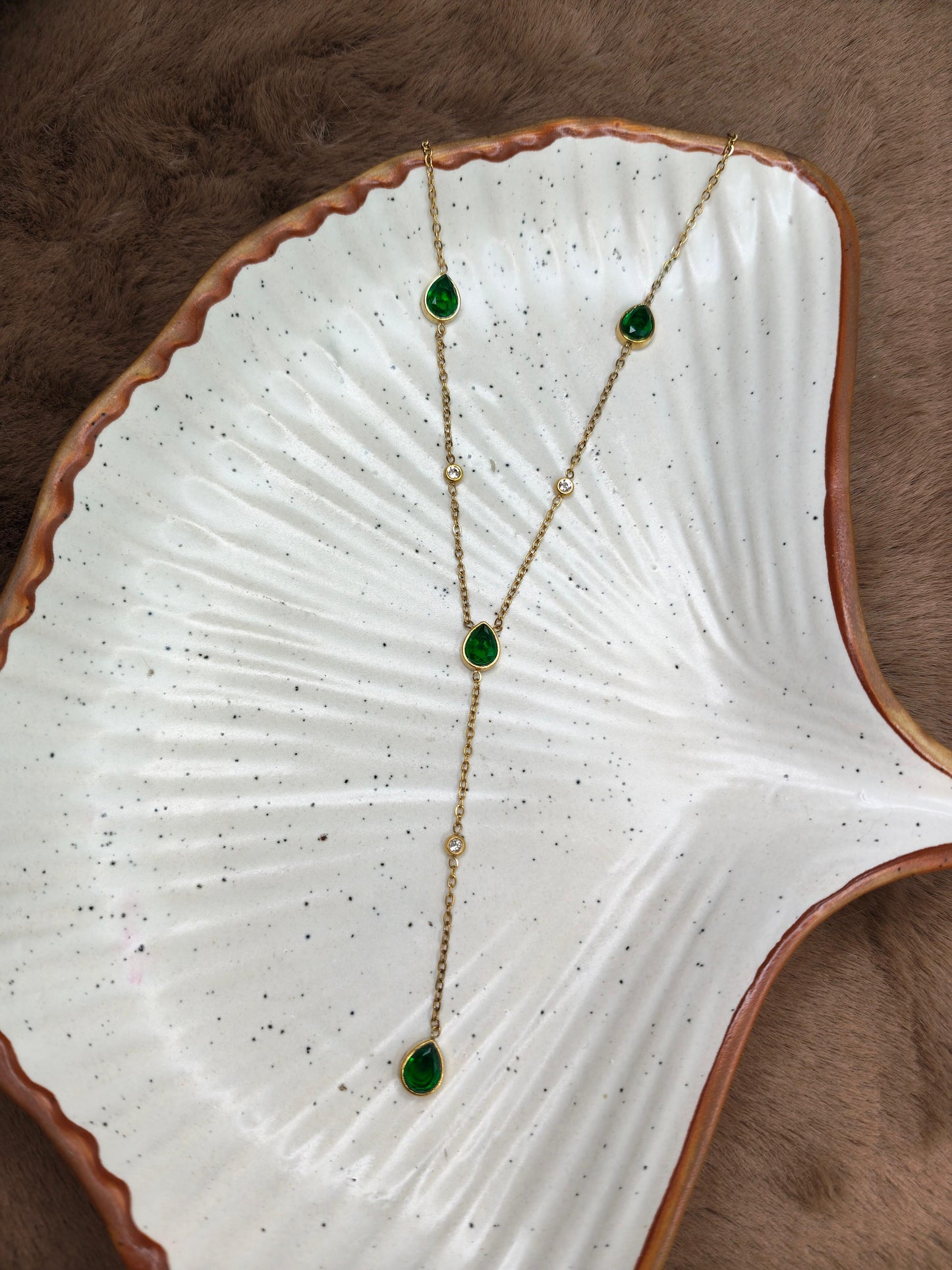 Emerald Teardrop Y-Layer Necklace