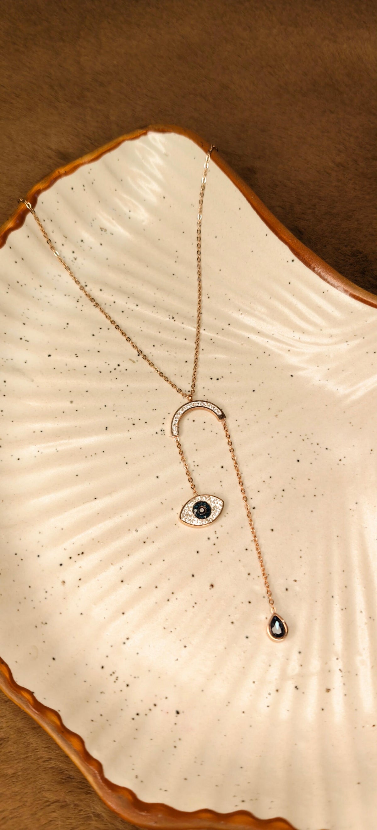 Evil Eye Pendant Necklace – Layered Blue Stone & Crystal Charm