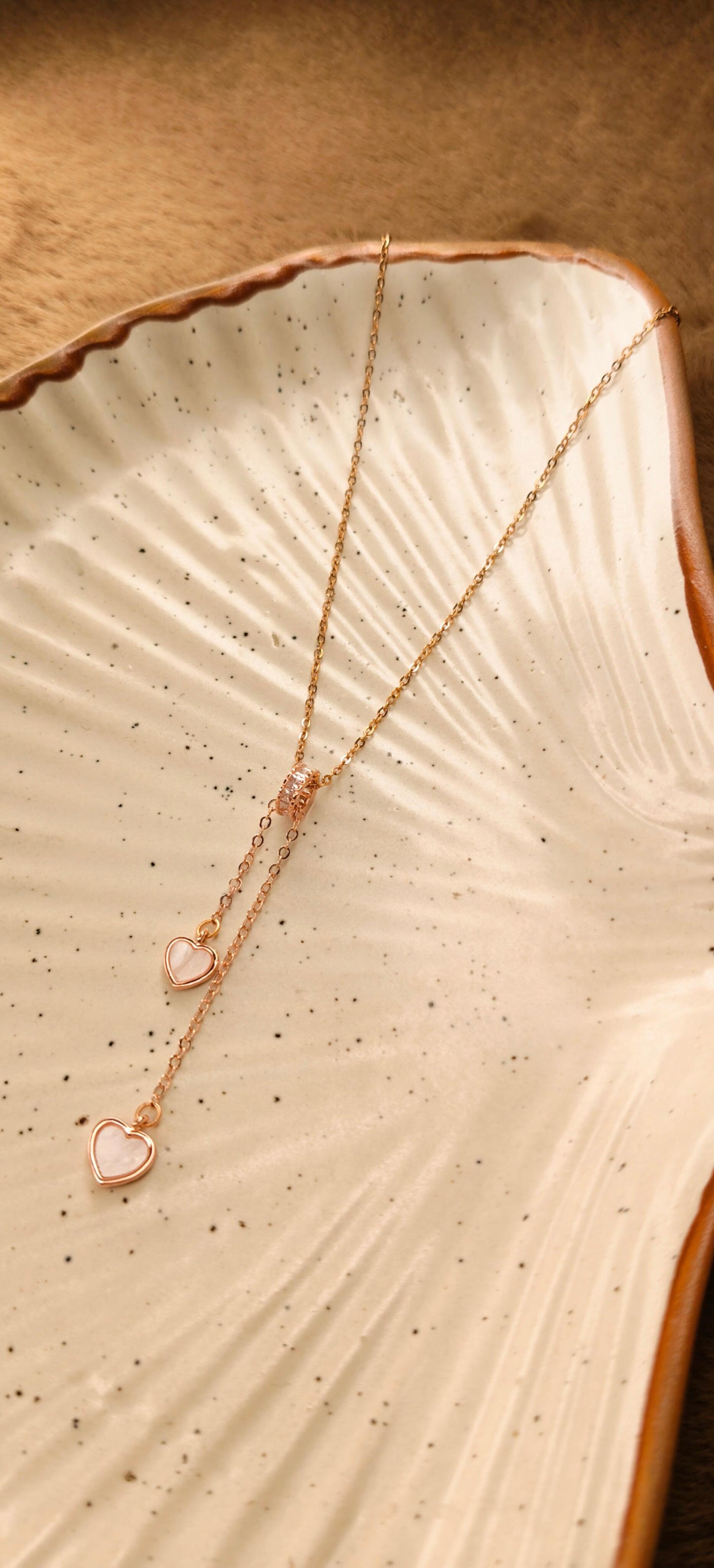 Double Heart Lariat Necklace