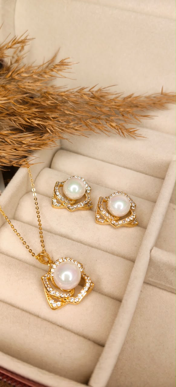 Pearl Petal Necklace & Earring Set