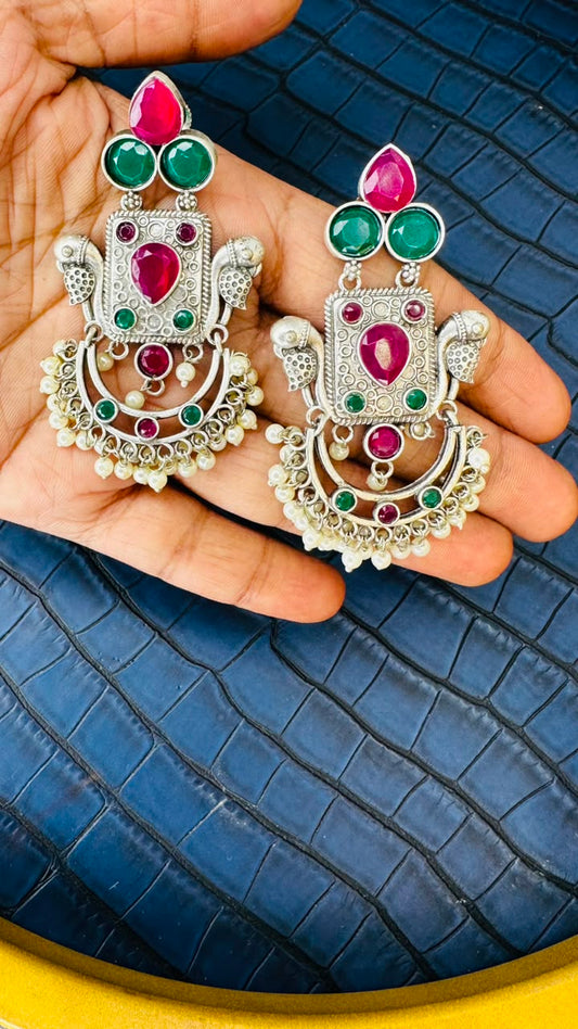 Oxidised Stone Earrings – Antique Ethnic Jhumkas