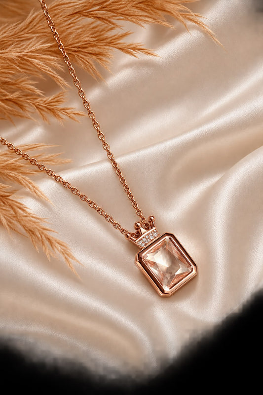 Solitaire Pendant Necklace – Rose Gold Crystal Chain for Women