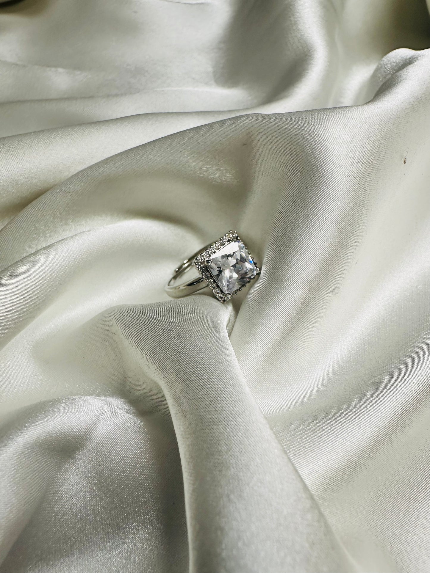 American Diamond Solitaire Ring for Women – Adjustable Band