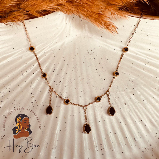 black and rose gold stainless steel necklace chain with elegant teardrop pendants anti tarnish gold plated chain