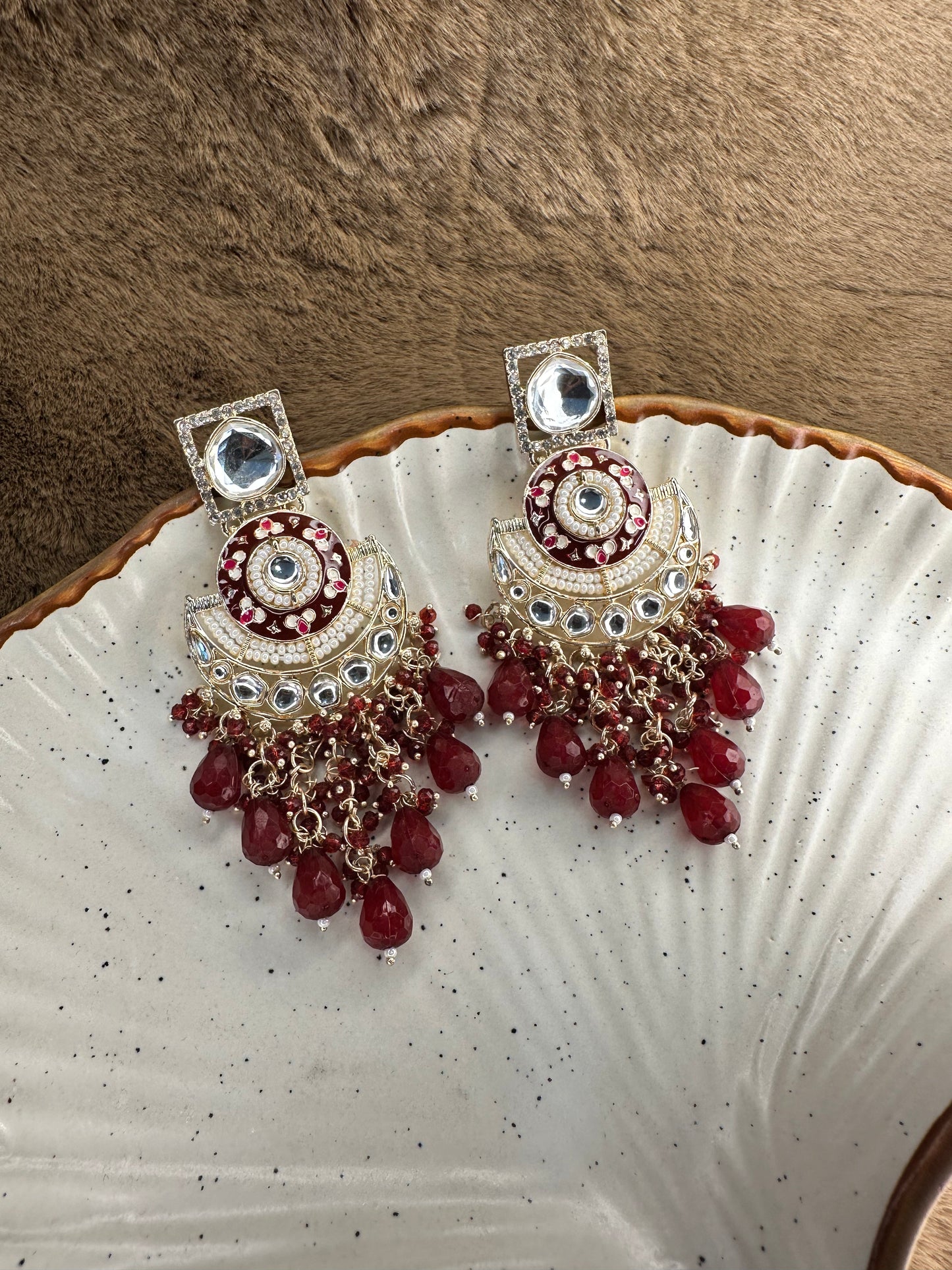 Ethnic Red Stone Earrings for Women India