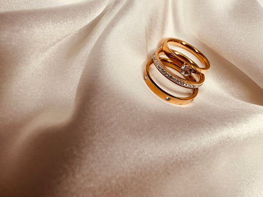 HeyBae Anti-Tarnish band and solitaire rings combo set for women – stylish stainless steel