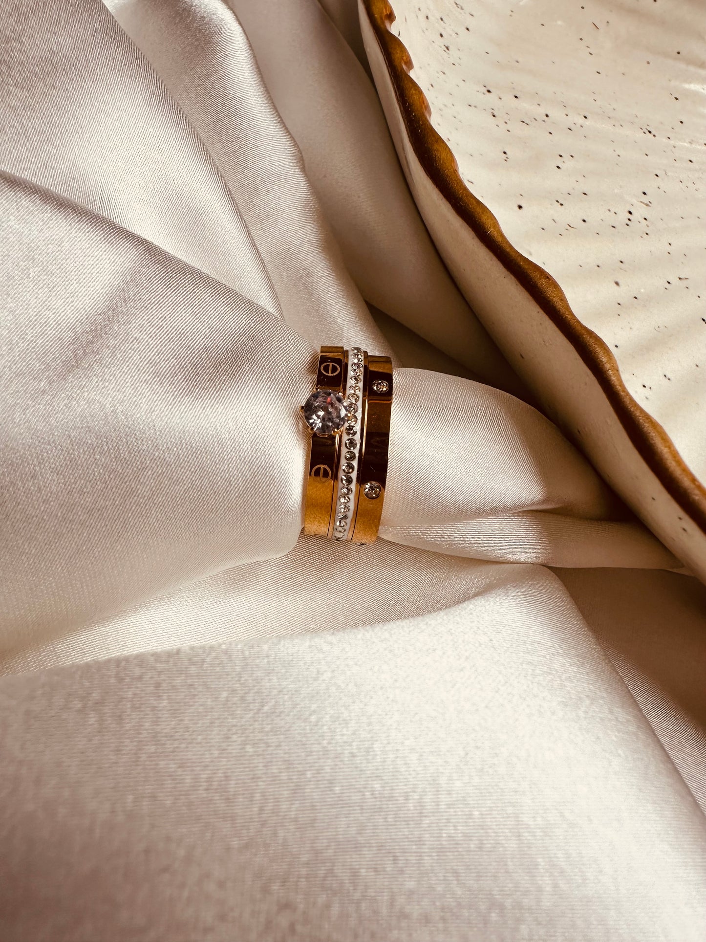 Perfect gift HeyBae 3 Stack Rings Combo – rose gold solitaire and band rings for birthdays & anniversaries
