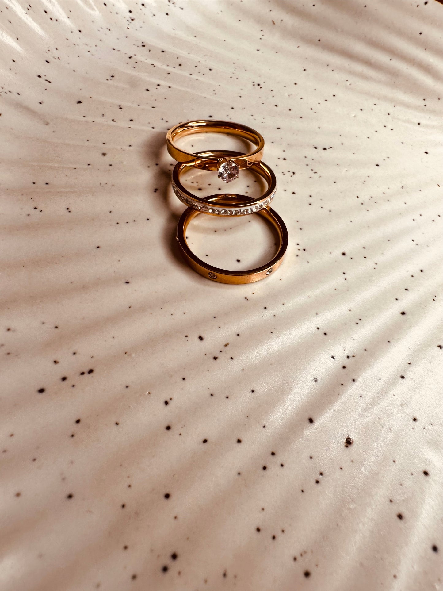 Women’s jewelry by HeyBae – anti-tarnish 3 Stack Rings Combo with solitaire and band in rose gold