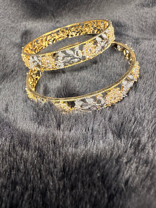 Close-up of sparkling American Diamond detailing on bangles