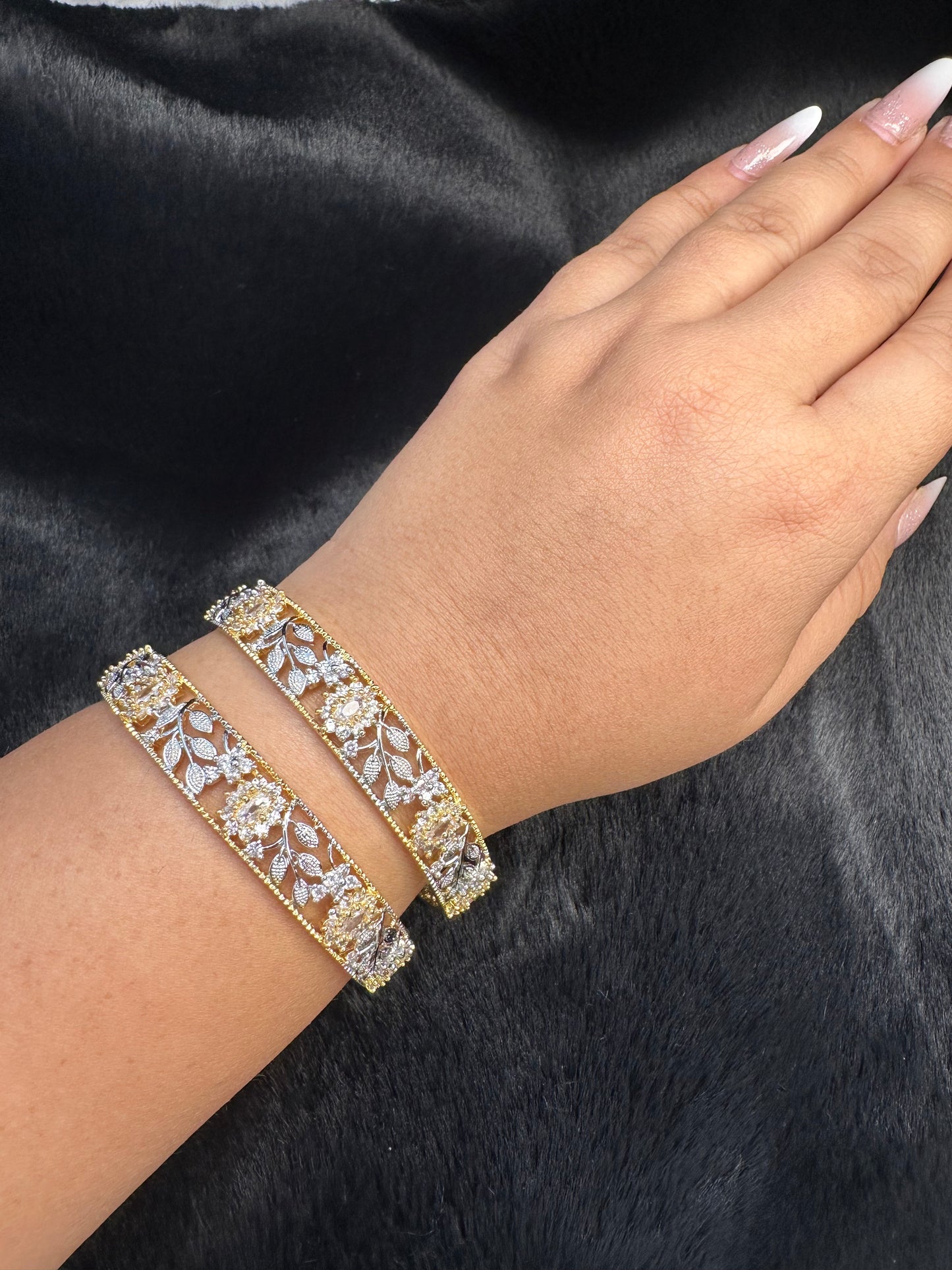 Model wearing American Diamond Bangles Pair—stylish everyday look
