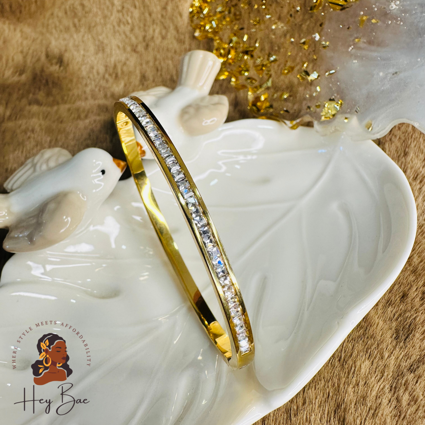 HeyBae AD Full Stone Bracelet styled on wrist – stainless steel kada for women