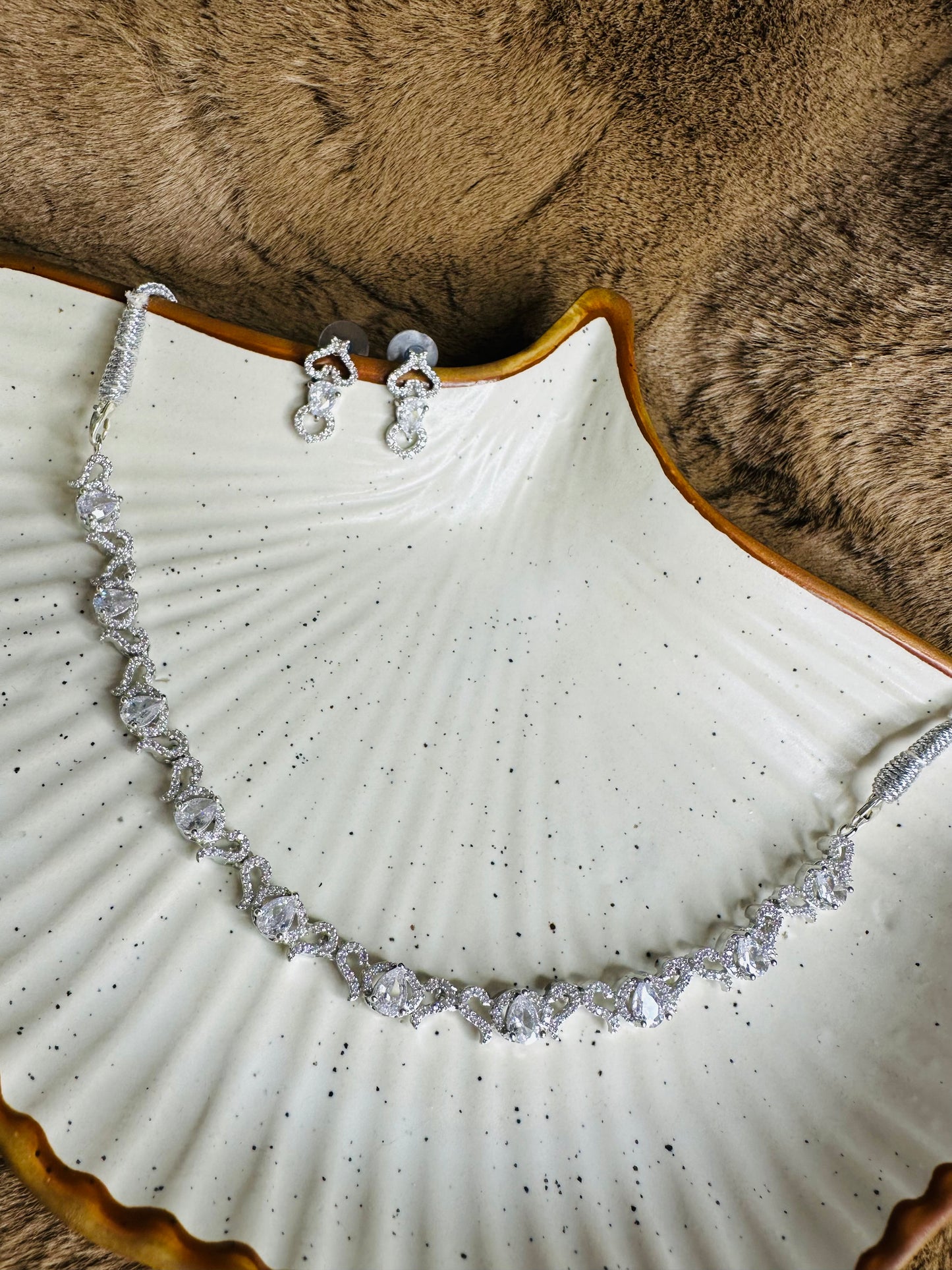 Side Look of HeyBae Elegant American Diamond Necklace & Earrings Set