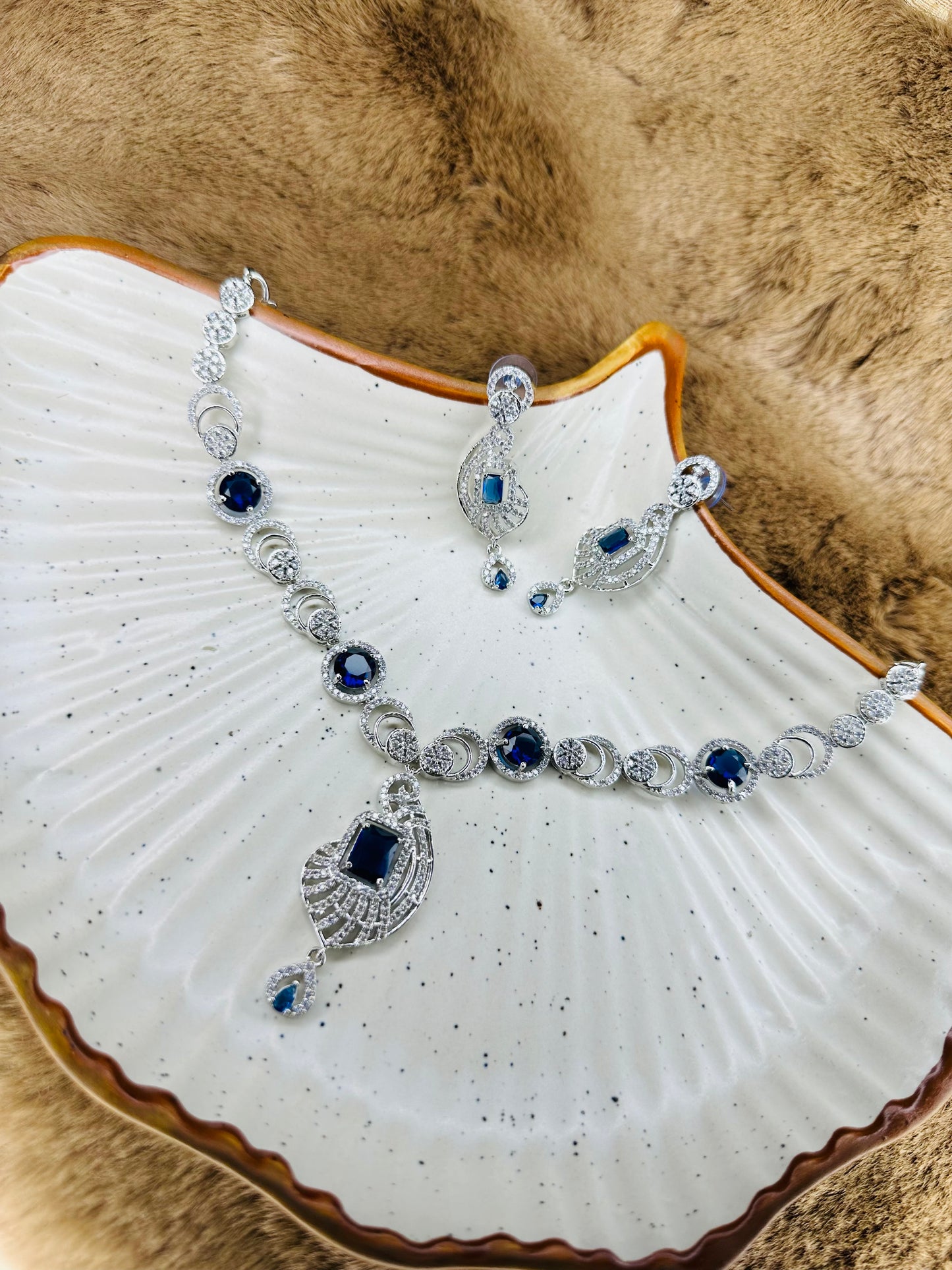 Top View of HeyBae American Diamond Necklace & Earrings Set with Sparkling Stones