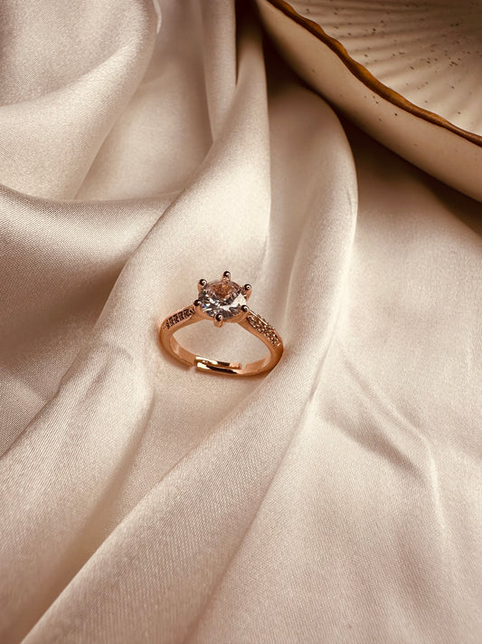 HeyBae Rose Gold AD Solitaire Ring – adjustable stainless steel ring for women & girls