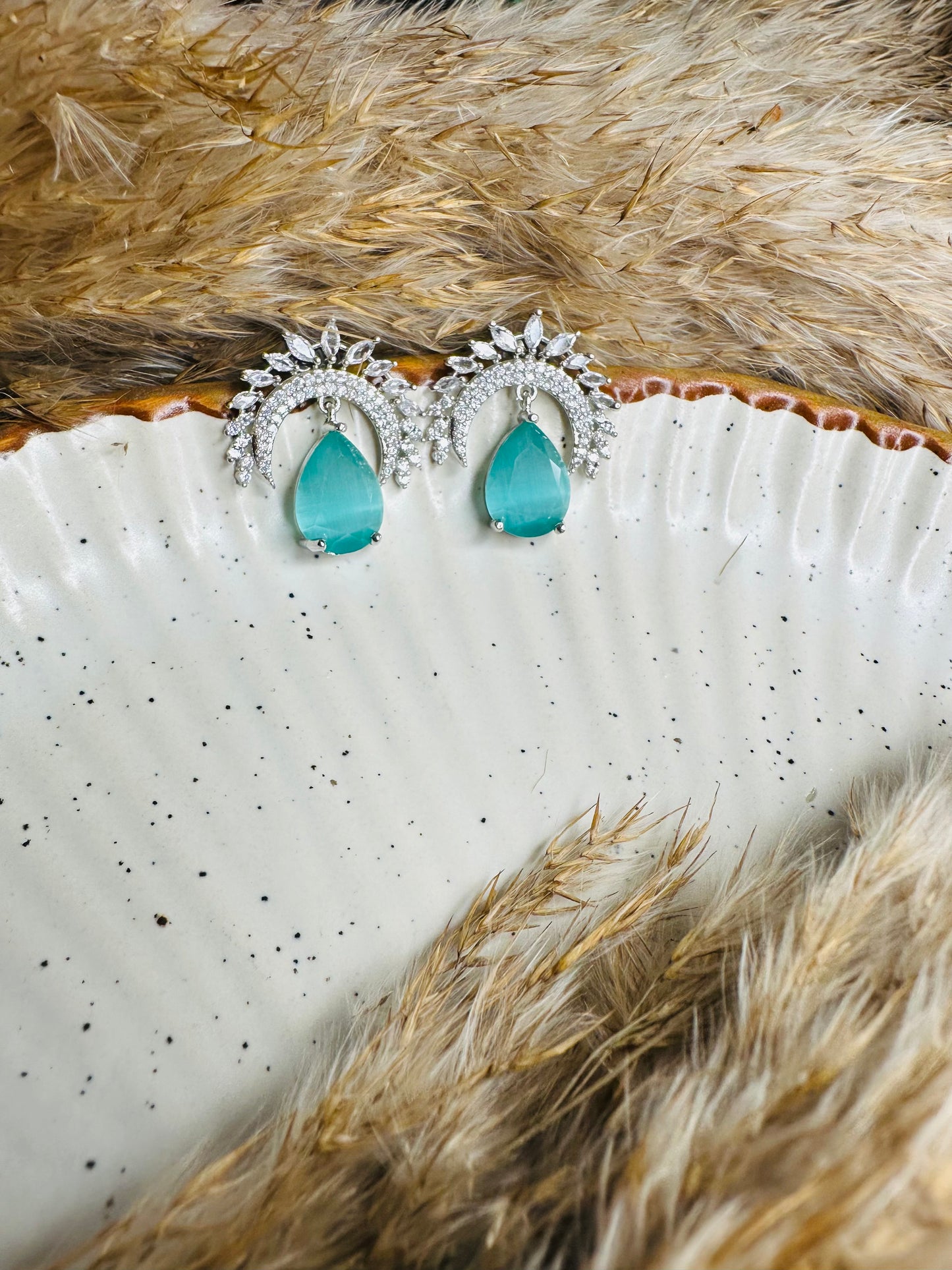 Model styling HeyBae AD Stud Teardrop Stone Earrings for ethnic outfits
