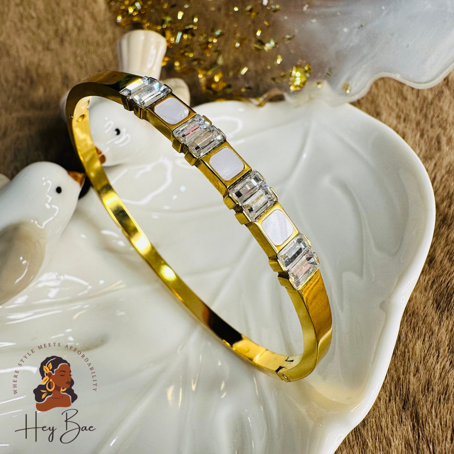 HeyBae AD Studded Gold Bangle in premium HeyBae gift packaging