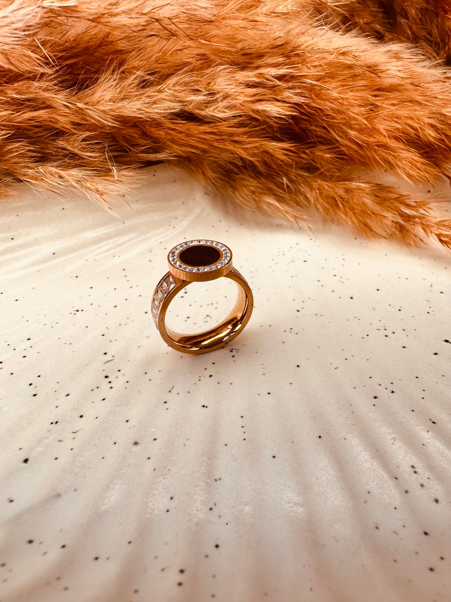 Close-up of HeyBae AD Studded Anti-Tarnish Ring with sparkling American Diamond stones