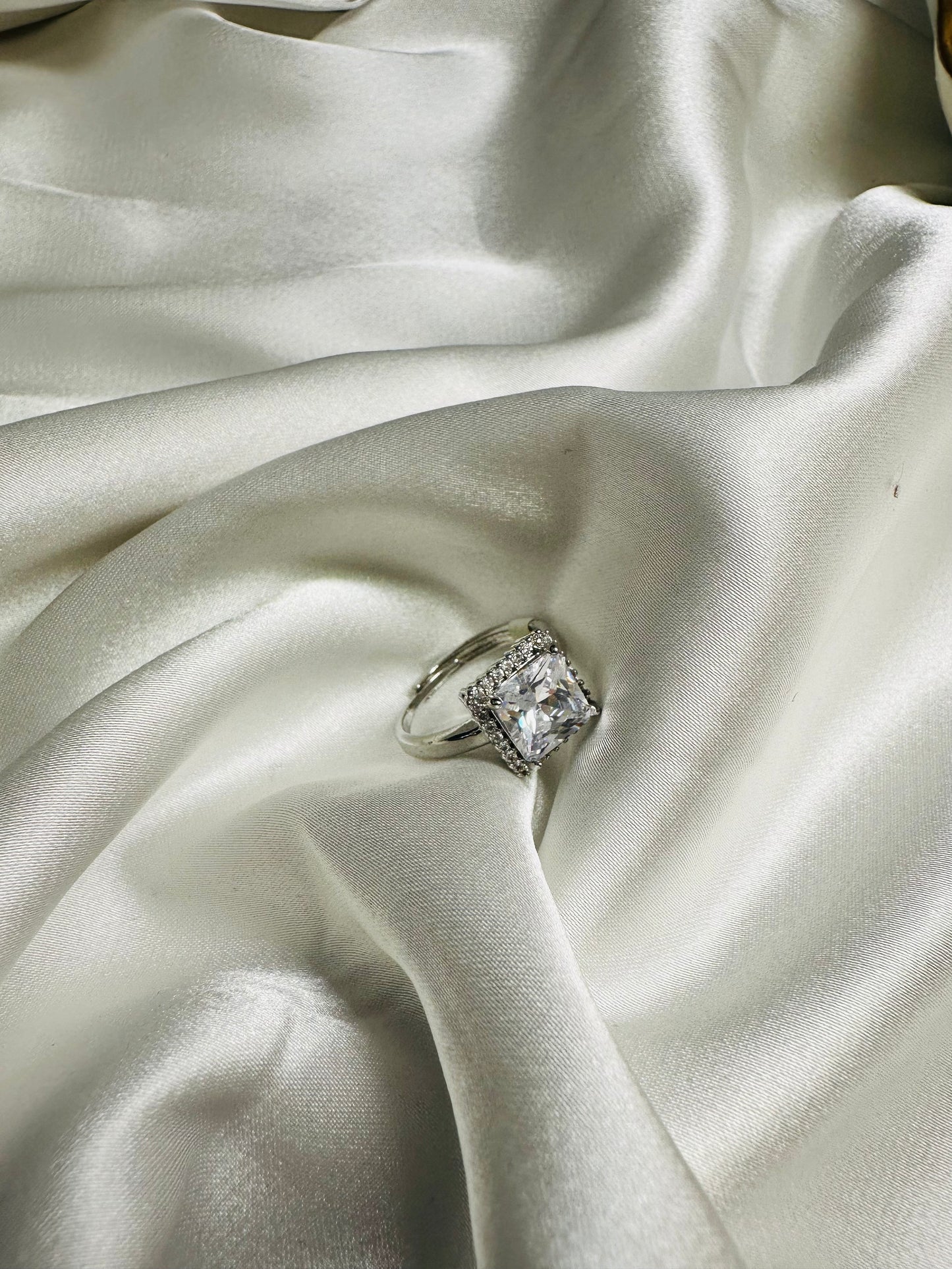 HeyBae Adjustable American Diamond Solitaire Ring – Stainless Steel