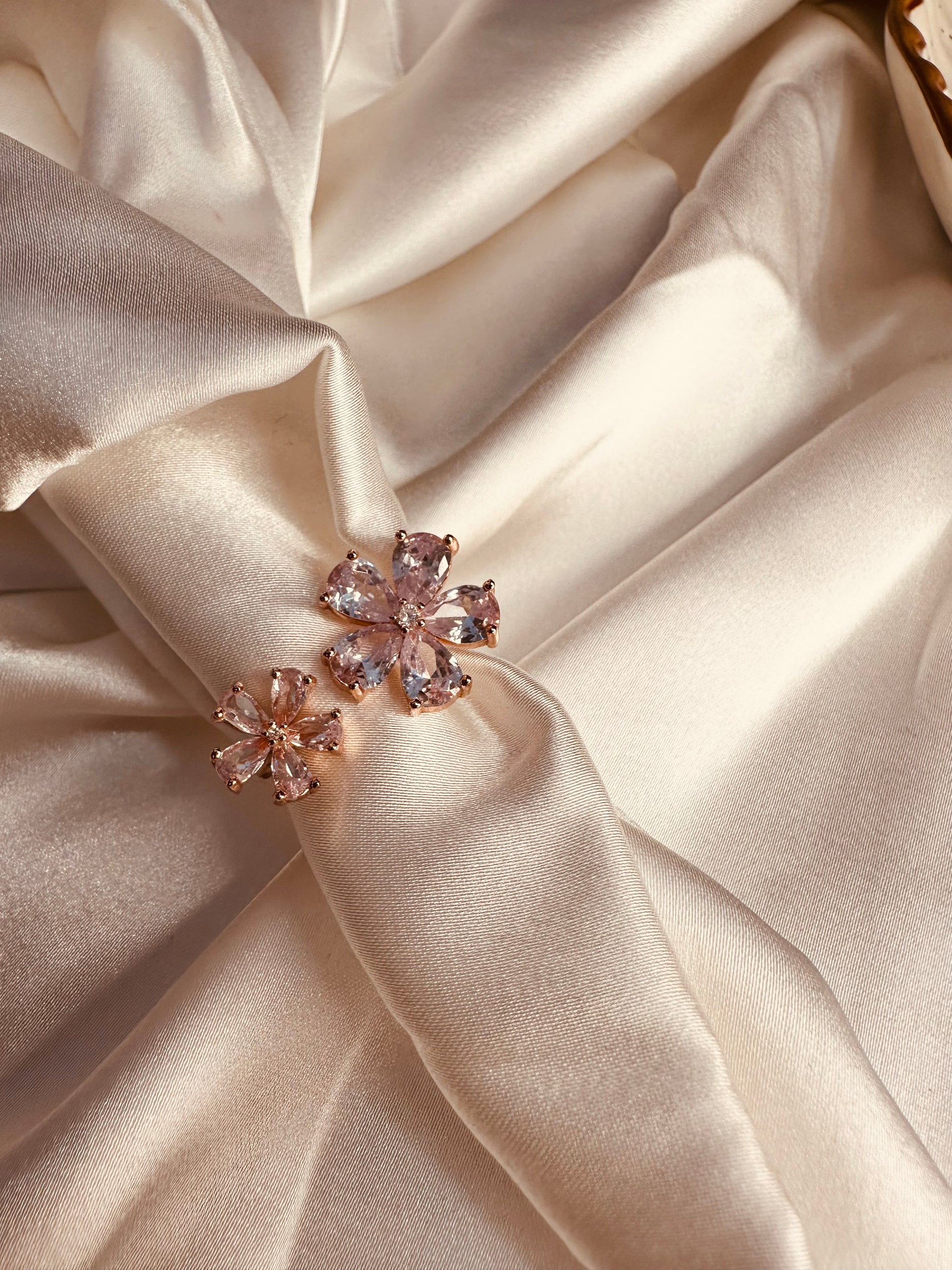 HeyBae Adjustable Rose Gold Flower Ring with American Diamonds โ stainless steel anti-tarnish womenโs jewelry