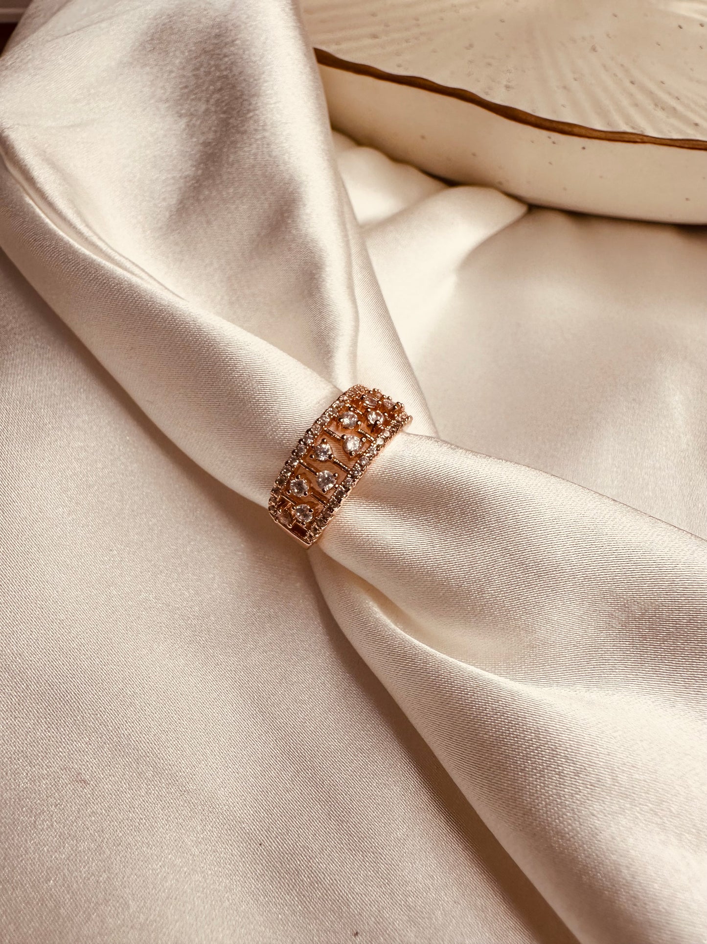 HeyBae Anti-Tarnish AD Studded Adjustable Ring for women in stainless steel