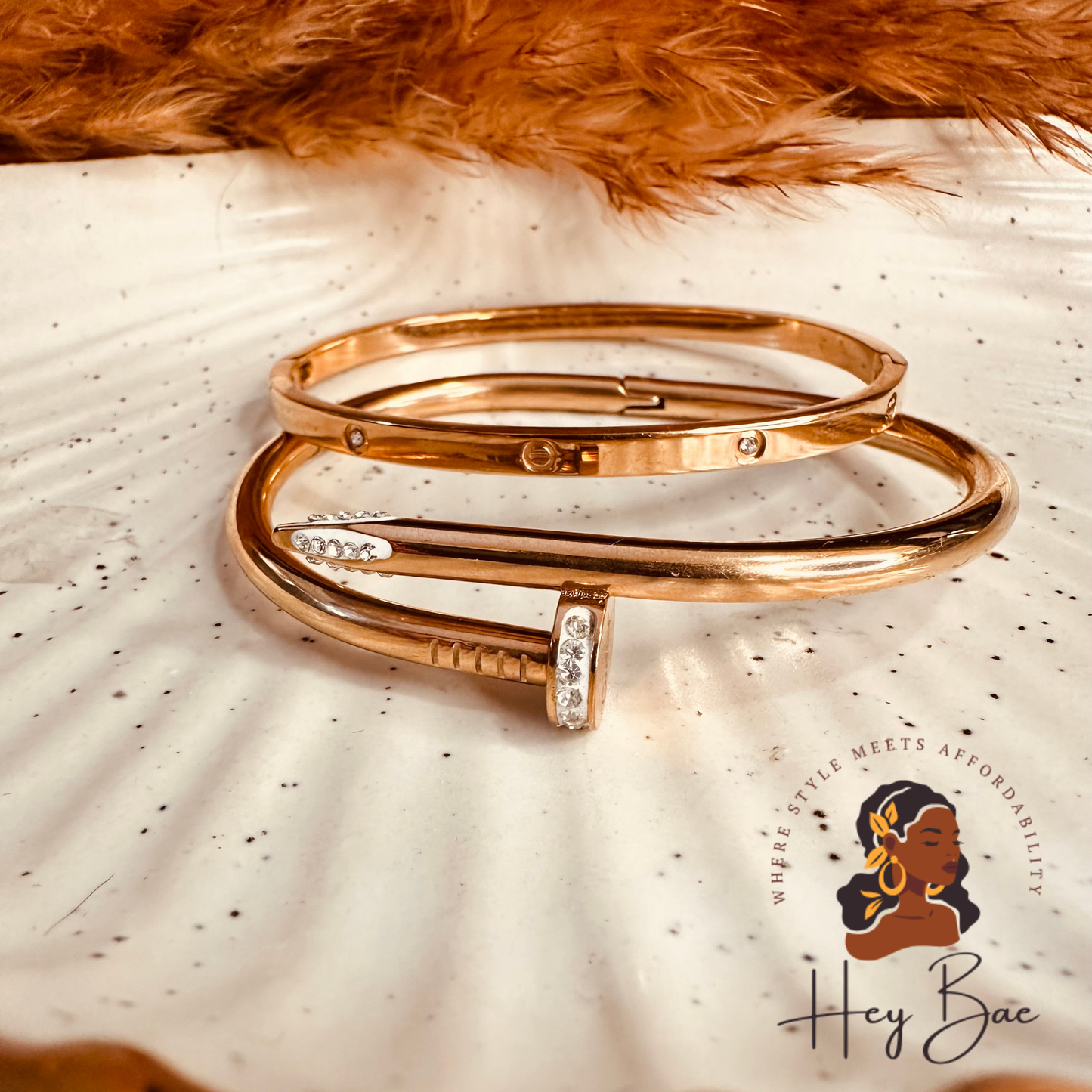 HeyBae Anti-Tarnish Love Band & Nail Cuff Bracelet Set styled for festive wear