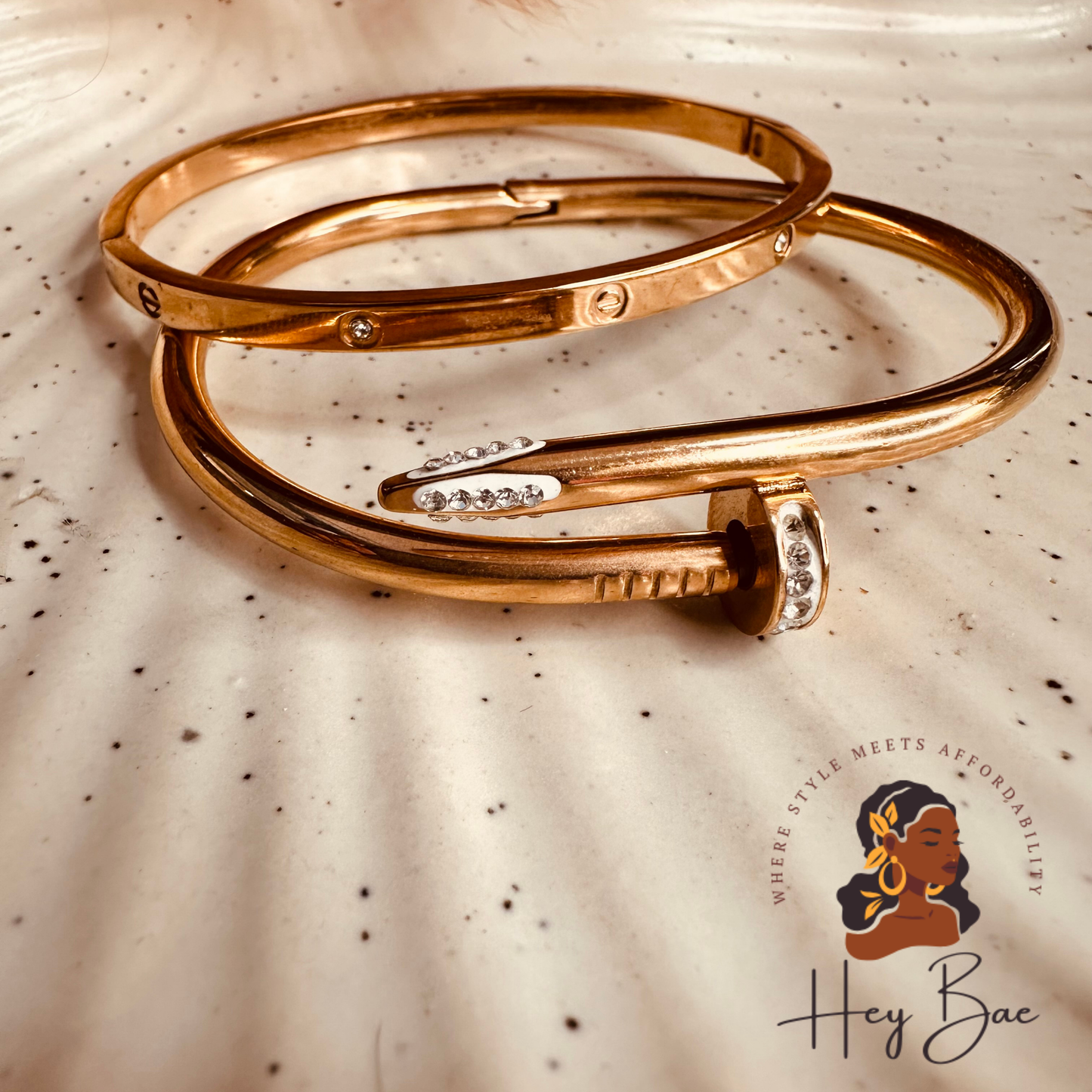 HeyBae Anti-Tarnish Love Band & Nail Cuff Bracelet Set in gift box